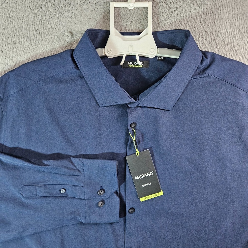 NEW Murano Performance Shirt Men‎ 4XB Stretch Button Up Long Sleeve Navy Blue
